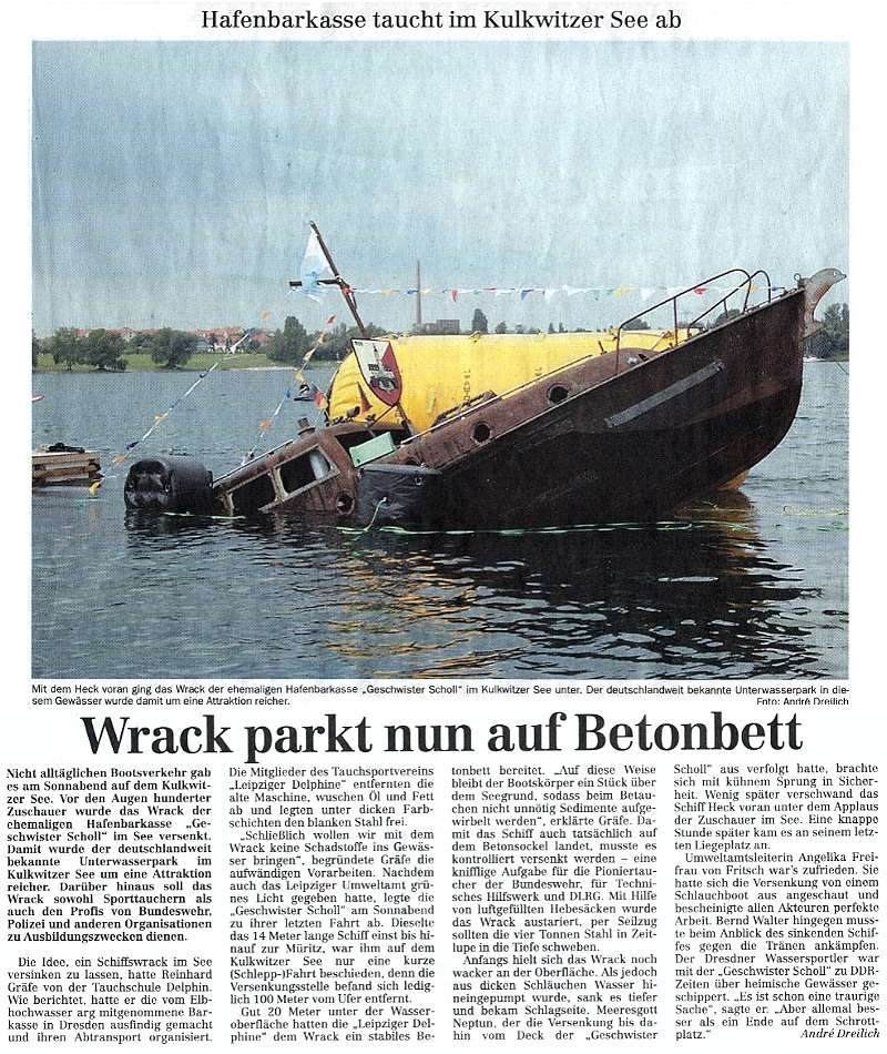 Barkasse-Versenkung, LVZ-Bericht vom 23.8.2005