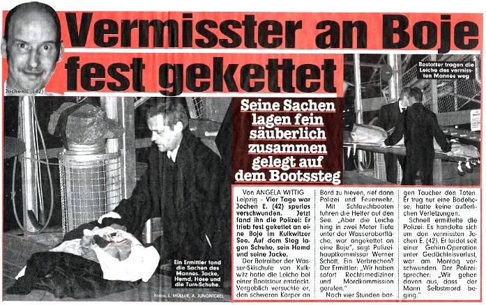 Vermisster im  Kulkwitzer See - Bildzeitung vom 14.11.2003